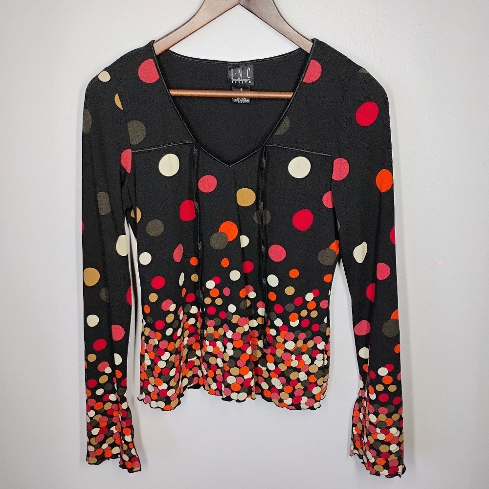 INC International‎ Concepts Y2K Mesh Polka Dot Top Womens Small Black Multicolor